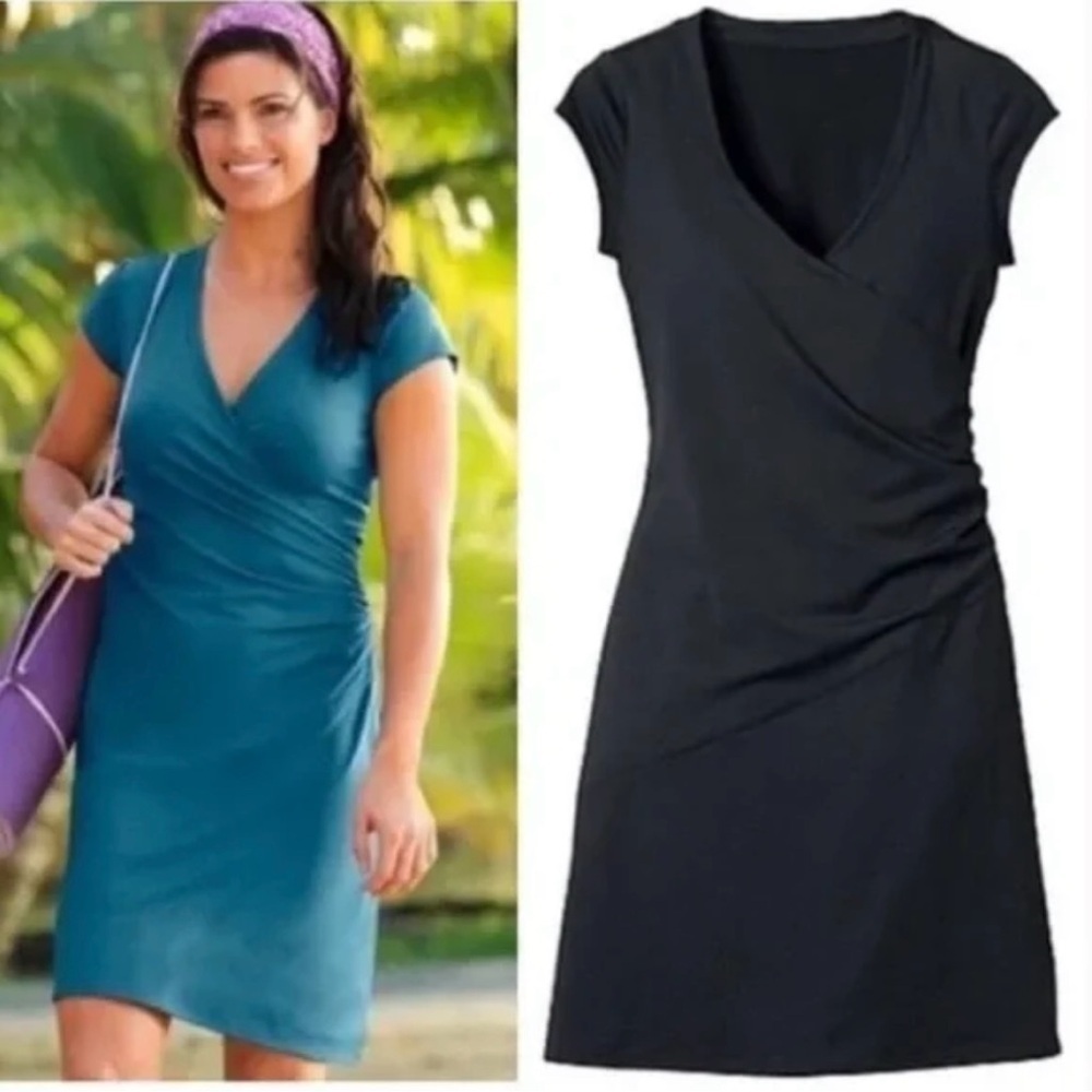 Athleta Women’s Nectar Faux Wrap Casual Black Dress Career Minimalist Size Small